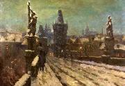 Stanislav Feikl Painting Winter on the Charles bridge France oil painting artist